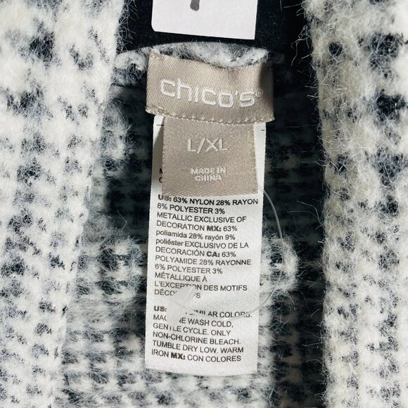 Chico's Womens Black Gray Fringe Hem Plaid Relaxed Cape Sweater Size L/XL - Picture 4 of 11